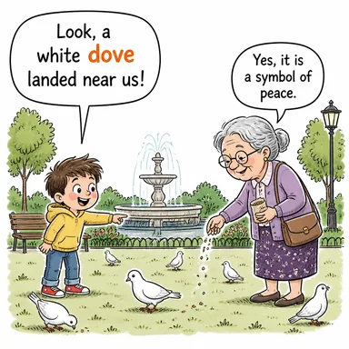 dove (1. güvercin/kumru 2. barış yanlısı (politik)) karikatürü — diyalogla bağlam içinde öğren