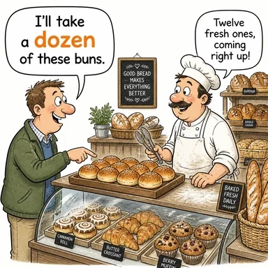 dozen (düzine (12 adet)) karikatürü — diyalogla bağlam içinde öğren
