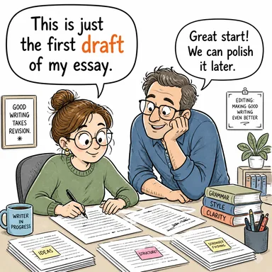 draft (taslak, müsvedde) karikatürü — diyalogla bağlam içinde öğren