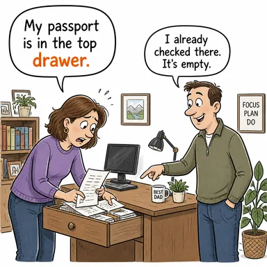 drawer (çekmece) karikatürü — diyalogla bağlam içinde öğren