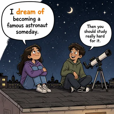 dream of (...-i hayal etmek) karikatürü — diyalogla bağlam içinde öğren