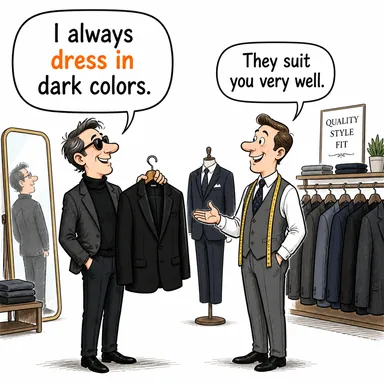 dress in (... giyinmek (belli bir tarzda/renkte)) karikatürü — diyalogla bağlam içinde öğren