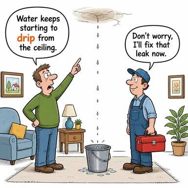 drip (damlamak, damlatmak) karikatürü — diyalogla bağlam içinde öğren