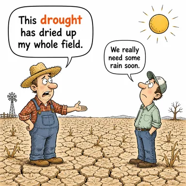 drought (kuraklık, kıtlık) karikatürü — diyalogla bağlam içinde öğren