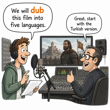 dub (dublaj yapmak, seslendirmek; isim takmak) karikatürü — diyalogla bağlam içinde öğren