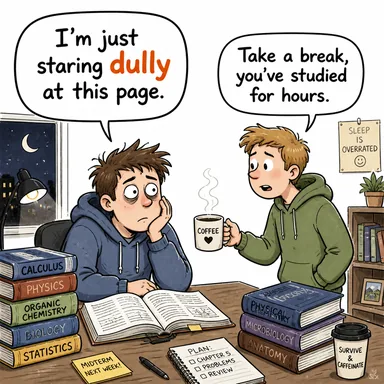 dully (donukça, sıkıcı bir şekilde, hissizce) karikatürü — diyalogla bağlam içinde öğren
