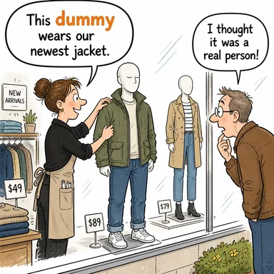 dummy (maket, sahte, taklit (değişken)) karikatürü — diyalogla bağlam içinde öğren