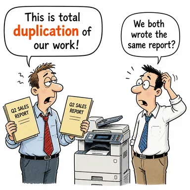 duplication (kopyalama, çoğaltma, yineleme) karikatürü — diyalogla bağlam içinde öğren