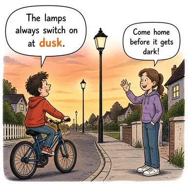 dusk (akşam karanlığı, alacakaranlık) karikatürü — diyalogla bağlam içinde öğren