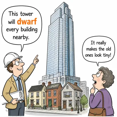 dwarf (gölgede bırakmak, (yanında) küçük göstermek; cüce) karikatürü — diyalogla bağlam içinde öğren