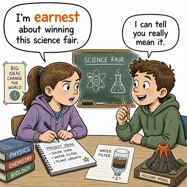 earnest (ciddi, samimi, azimli, ağırbaşlı) karikatürü — diyalogla bağlam içinde öğren