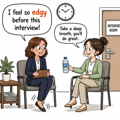 edgy (gergin, sinirli, huzursuz) karikatürü — diyalogla bağlam içinde öğren