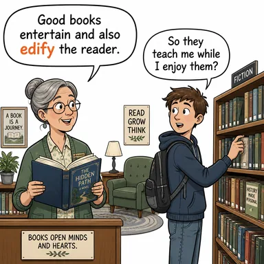 edify ((manevi/zihinsel olarak) eğitmek, aydınlatmak) karikatürü — diyalogla bağlam içinde öğren
