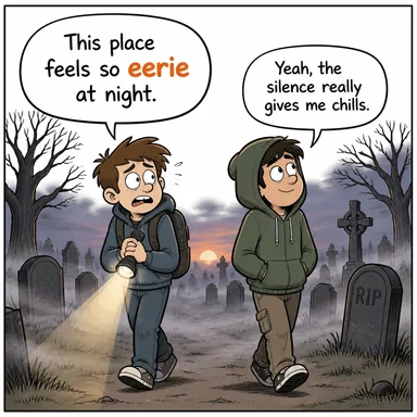 eerie (ürkütücü, tekinsiz, gizemli) karikatürü — diyalogla bağlam içinde öğren