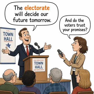 electorate (seçmen kitlesi) karikatürü — diyalogla bağlam içinde öğren