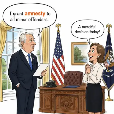 amnesty (genel af, af) karikatürü — diyalogla bağlam içinde öğren