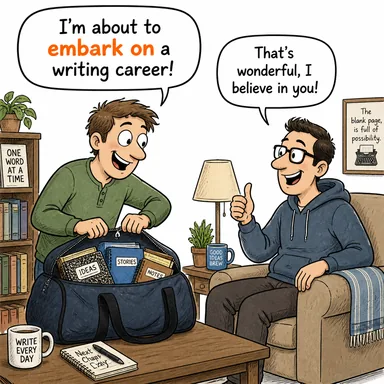 embark on ((yeni bir işe) girişmek, başlamak) karikatürü — diyalogla bağlam içinde öğren