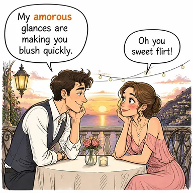 amorous (şehvetli, aşk dolu, sevdalı) karikatürü — diyalogla bağlam içinde öğren