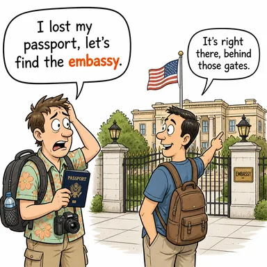 embassy (büyükelçilik) karikatürü — diyalogla bağlam içinde öğren