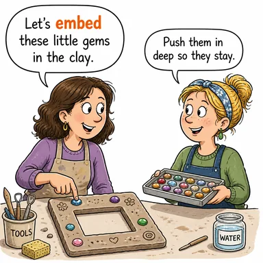 embed (gömmek, yerleştirmek, içine oturtmak) karikatürü — diyalogla bağlam içinde öğren