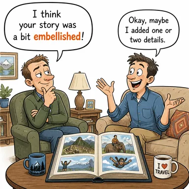 embellished (süslenmiş, donatılmış; (hikaye) abartılmış) karikatürü — diyalogla bağlam içinde öğren
