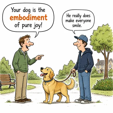 embodiment (simge, somutlaşmış hal, cisimleşme) karikatürü — diyalogla bağlam içinde öğren