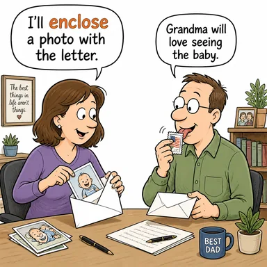 enclose ((etrafını) çevirmek, kapatmak; (zarfa) iliştirmek) karikatürü — diyalogla bağlam içinde öğren