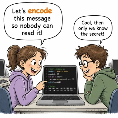 encode (kodlamak, şifrelemek) karikatürü — diyalogla bağlam içinde öğren