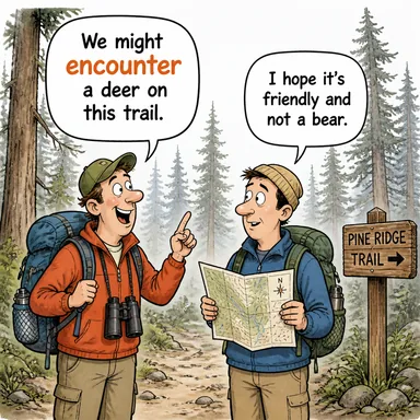 encounter (karşılaşmak, rastlamak, (sorun) yaşamak) karikatürü — diyalogla bağlam içinde öğren