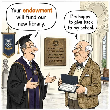 endowment (bağış, vakıf, doğal yetenek) karikatürü — diyalogla bağlam içinde öğren