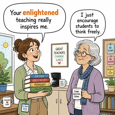 enlightened (aydın, aydınlanmış, bilgili) karikatürü — diyalogla bağlam içinde öğren