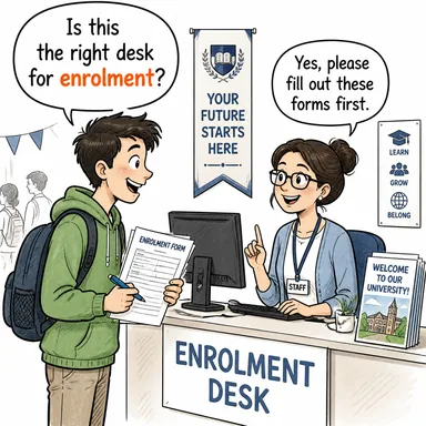 enrolment (kayıt, kaydolma) karikatürü — diyalogla bağlam içinde öğren
