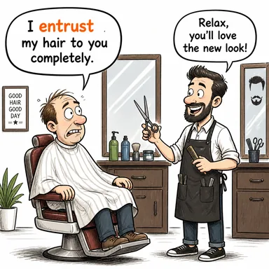 entrust (emanet etmek, görevlendirmek) karikatürü — diyalogla bağlam içinde öğren