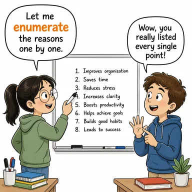 enumerate (saymak, tek tek sıralamak, listelemek) karikatürü — diyalogla bağlam içinde öğren