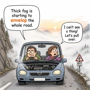 envelop (sarmak, kuşatmak, örtmek) karikatürü — diyalogla bağlam içinde öğren