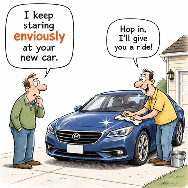 enviously (kıskançlıkla, gıptayla) karikatürü — diyalogla bağlam içinde öğren