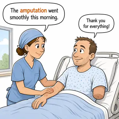 amputation (uzuv kesilmesi, ampütasyon) karikatürü — diyalogla bağlam içinde öğren