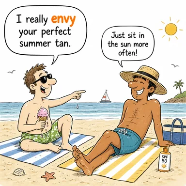 envy (kıskanmak, gıpta etmek) karikatürü — diyalogla bağlam içinde öğren