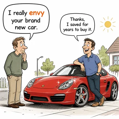 envy (kıskançlık, gıpta, haset) karikatürü — diyalogla bağlam içinde öğren