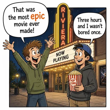 epic (destansı, çok büyük, epik) karikatürü — diyalogla bağlam içinde öğren