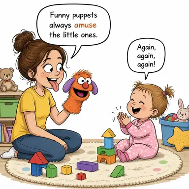 amuse (eğlendirmek, güldürmek, oyalamak (dikkatini başka yöne çekmek)) karikatürü — diyalogla bağlam içinde öğren