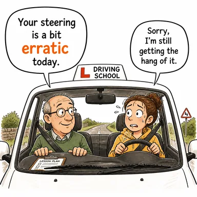 erratic (düzensiz, kararsız, değişken) karikatürü — diyalogla bağlam içinde öğren