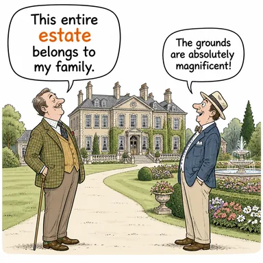 estate (emlak, mülk, arazi) karikatürü — diyalogla bağlam içinde öğren