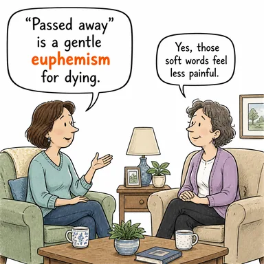 euphemism (örtmece, güzel adlandırma (kabası yerine kibarını söyleme)) karikatürü — diyalogla bağlam içinde öğren