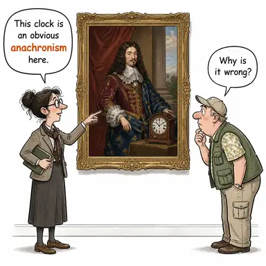 anachronism (tarih hatası, anakronizm (çağına uymayan kişi/nesne/adet)) karikatürü — diyalogla bağlam içinde öğren