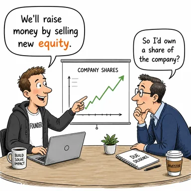 equity (hisse senedi, özsermaye, adalet/hakkaniyet) karikatürü — diyalogla bağlam içinde öğren