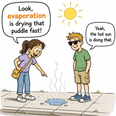 evaporation (buharlaşma) karikatürü — diyalogla bağlam içinde öğren