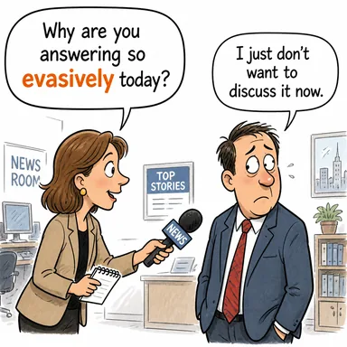 evasively (kaçamak bir şekilde) karikatürü — diyalogla bağlam içinde öğren