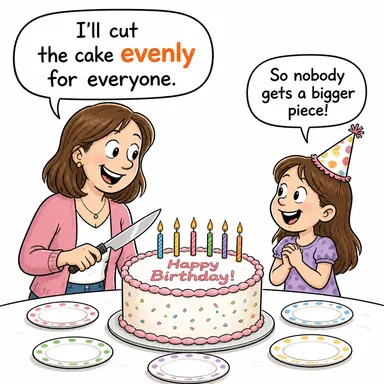 evenly (eşit olarak, dengeli bir şekilde) karikatürü — diyalogla bağlam içinde öğren