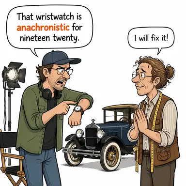 anachronistic (çağdışı, zamanı geçmiş, modası geçmiş, tarihsel olarak uyumsuz) karikatürü — diyalogla bağlam içinde öğren